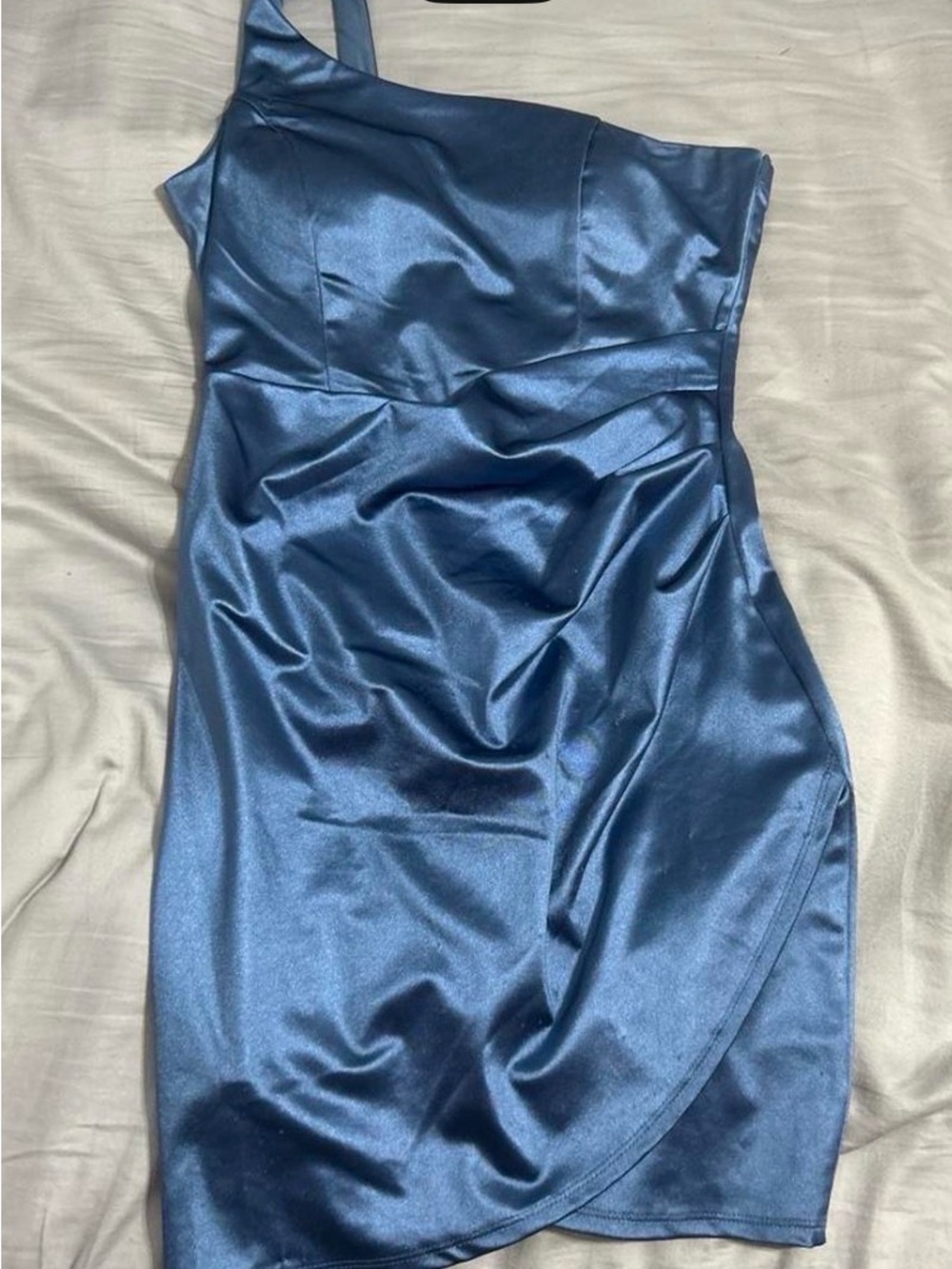 Satin One-Shoulder Blue Cocktail Dress